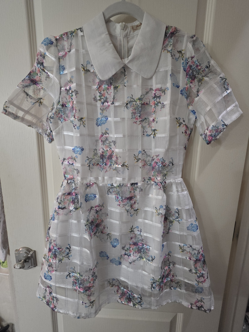 White Floral Mini Dress with Peter Pan Collar